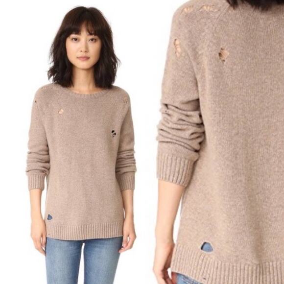 Anine Bing Wool Sweater Distressed Taupe Neutral Minimalist Fall Winter Medium - Picture 2 of 14